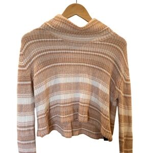 URBAN OUTFITTERS Women's Striped Cropped Turtleneck Sweater M Beige‎ White Knit